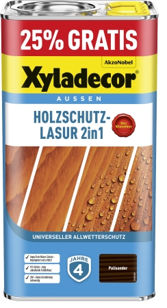Xyladecor Holzschutz Lasur 2 in1 5,0 Liter Eiche-Hell, Kiefer, Nussbaum, Palisander, Teak 25% Promo Aktion